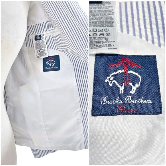 BROOKS BROTHERS Seersucker 2-Button Blazer Size 12 *runs 1-2 sizes small* - Picture 8 of 8